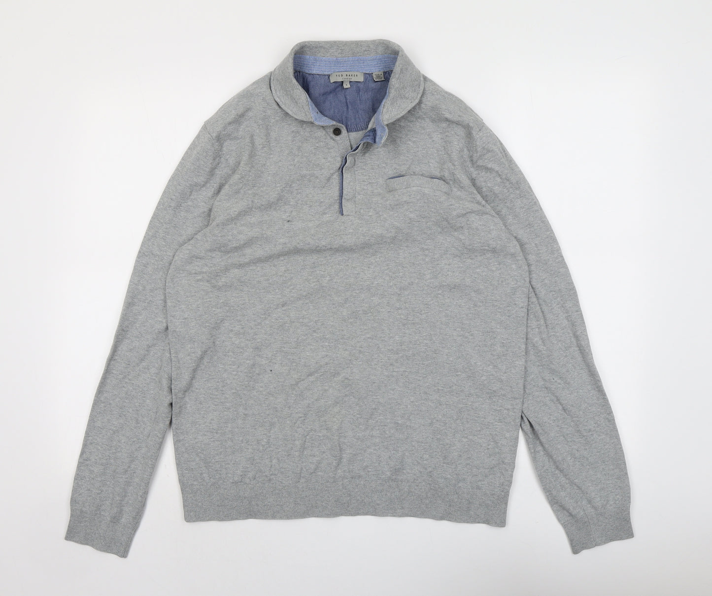 Ted Baker Mens Grey Cotton Polo Size L Collared Button