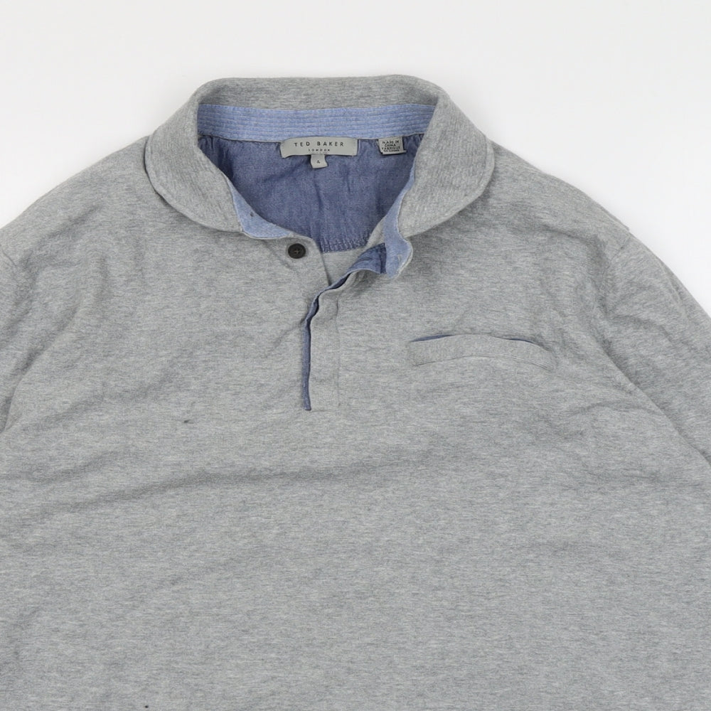 Ted Baker Mens Grey Cotton Polo Size L Collared Button