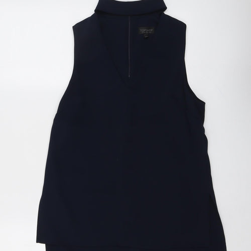 Topshop Womens Blue Polyester Basic Blouse Size 10 V-Neck