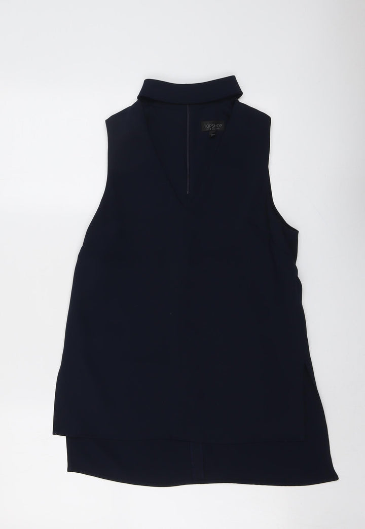 Topshop Womens Blue Polyester Basic Blouse Size 10 V-Neck