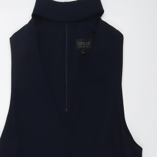 Topshop Womens Blue Polyester Basic Blouse Size 10 V-Neck