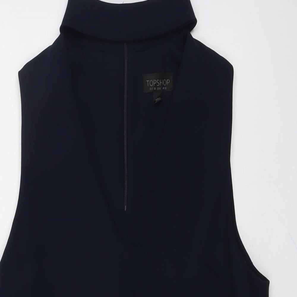 Topshop Womens Blue Polyester Basic Blouse Size 10 V-Neck