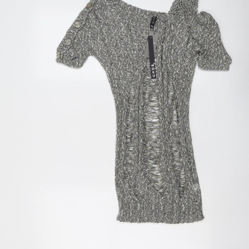 Moku Womens Grey Boat Neck Acrylic Pullover Jumper Size M