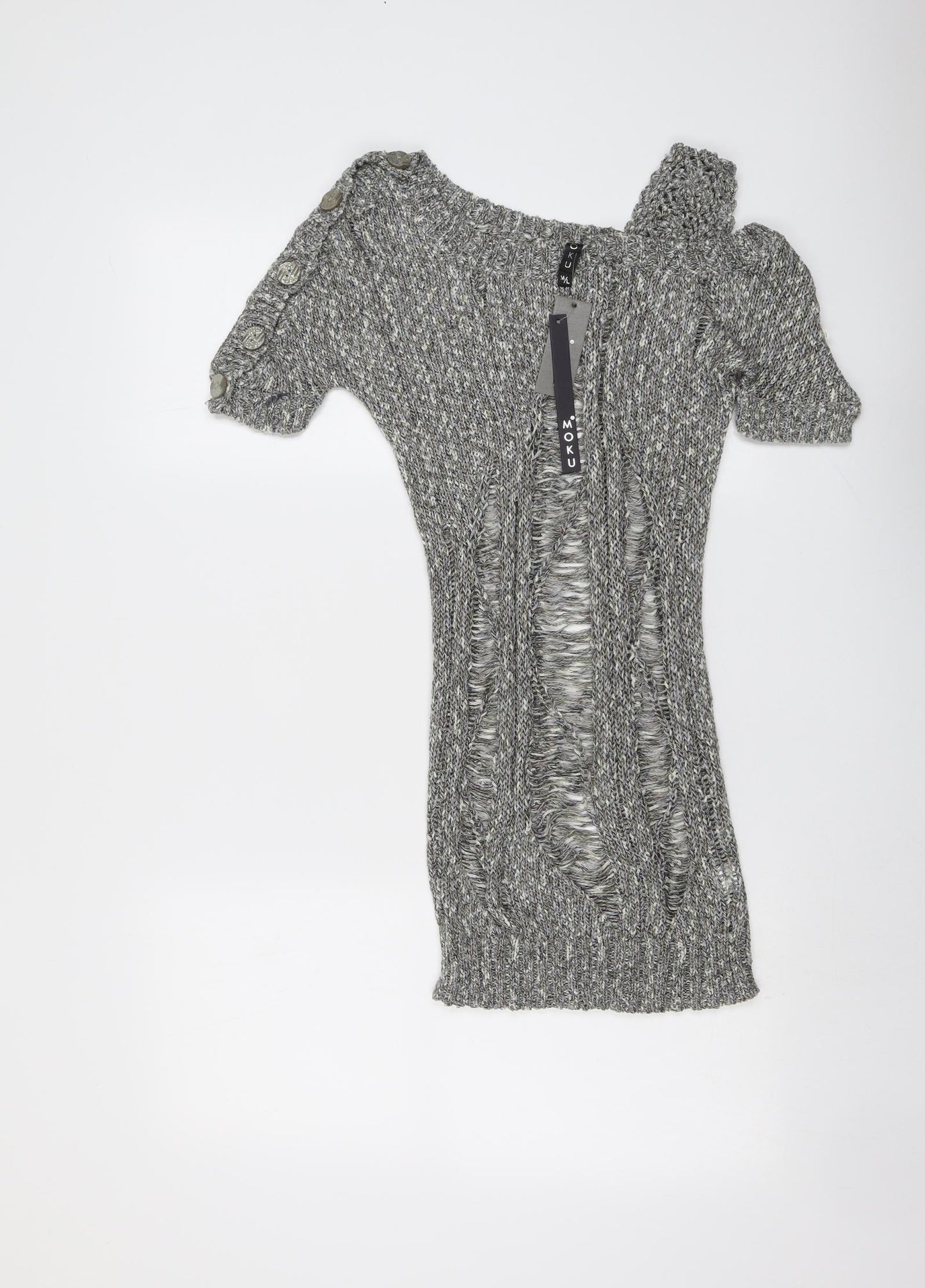 Moku Womens Grey Boat Neck Acrylic Pullover Jumper Size M