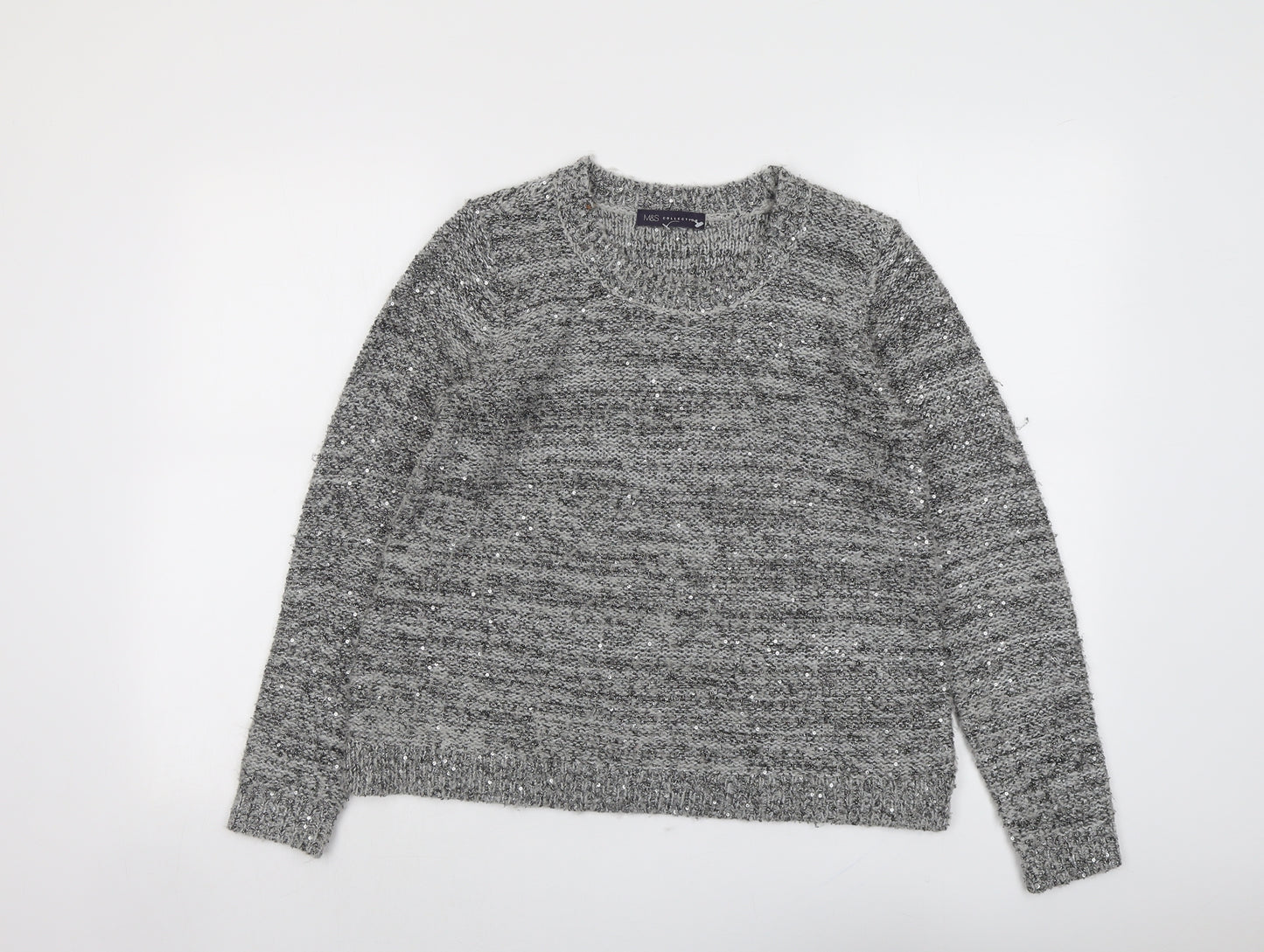 Marks and Spencer Womens Grey Round Neck Polyester Pullover Jumper Size 10