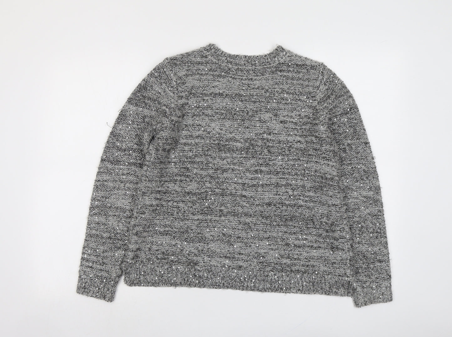 Marks and Spencer Womens Grey Round Neck Polyester Pullover Jumper Size 10
