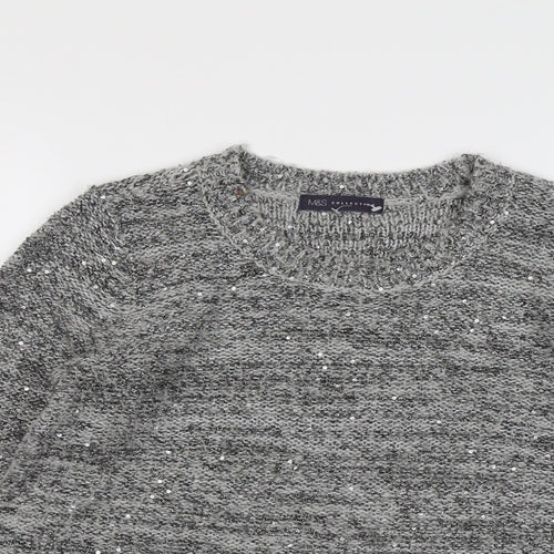 Marks and Spencer Womens Grey Round Neck Polyester Pullover Jumper Size 10