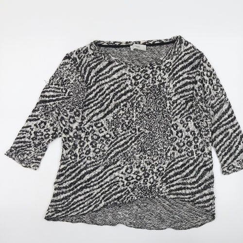 NEXT Womens Black Boat Neck Animal Print Cotton Pullover Jumper Size 12 - Leopard Pattern