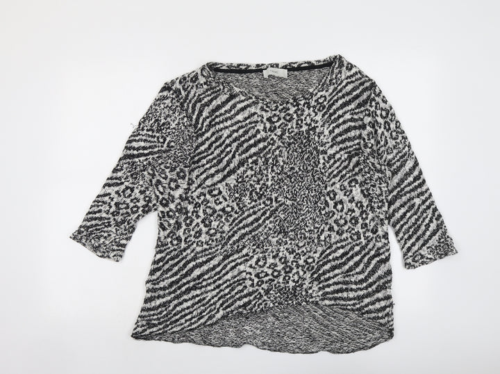 NEXT Womens Black Boat Neck Animal Print Cotton Pullover Jumper Size 12 - Leopard Pattern