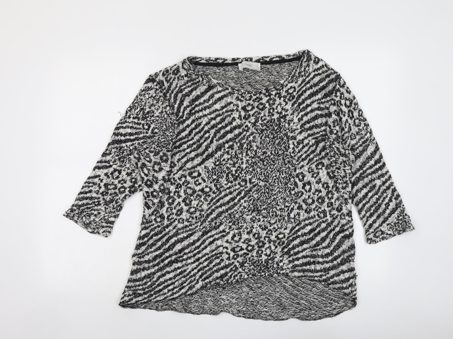 NEXT Womens Black Boat Neck Animal Print Cotton Pullover Jumper Size 12 - Leopard Pattern