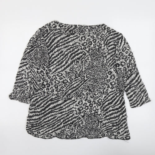 NEXT Womens Black Boat Neck Animal Print Cotton Pullover Jumper Size 12 - Leopard Pattern