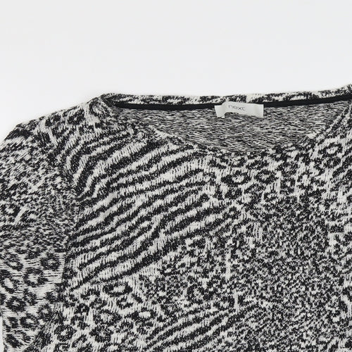 NEXT Womens Black Boat Neck Animal Print Cotton Pullover Jumper Size 12 - Leopard Pattern