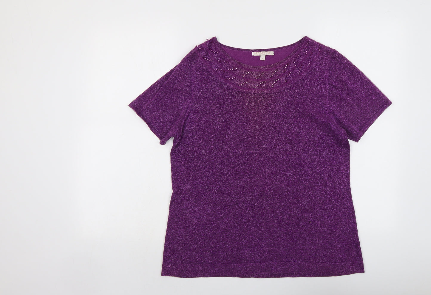Anna Rose Womens Purple Round Neck Cotton Pullover Jumper Size L