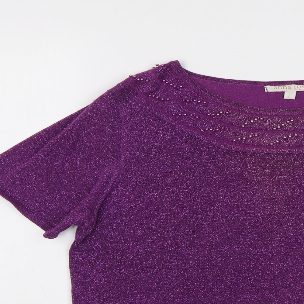 Anna Rose Womens Purple Round Neck Cotton Pullover Jumper Size L