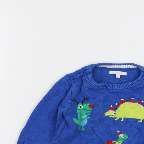 Blue Zoo Boys Blue Round Neck Cotton Pullover Jumper Size 2-3 Years Pullover - Dinosaur Christmas