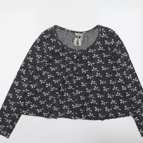 NEXT Womens Grey Round Neck Geometric Cotton Cardigan Jumper Size 18 - Bow Print
