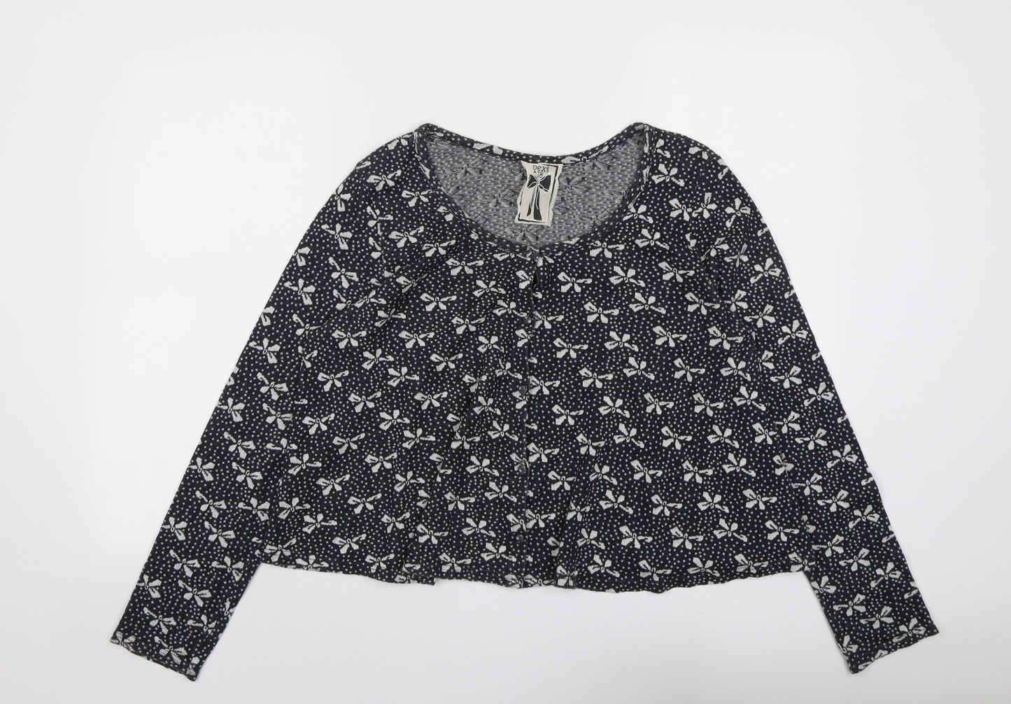 NEXT Womens Grey Round Neck Geometric Cotton Cardigan Jumper Size 18 - Bow Print