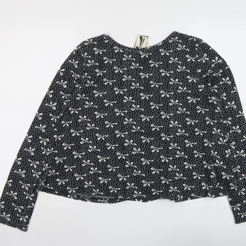NEXT Womens Grey Round Neck Geometric Cotton Cardigan Jumper Size 18 - Bow Print