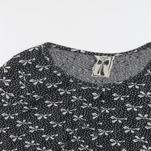 NEXT Womens Grey Round Neck Geometric Cotton Cardigan Jumper Size 18 - Bow Print