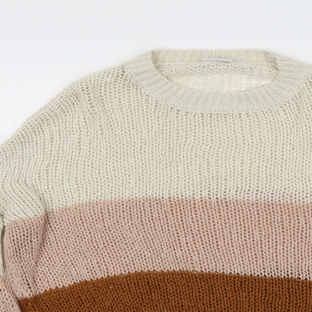 VILA Womens Multicoloured Round Neck Striped Acrylic Pullover Jumper Size XS
