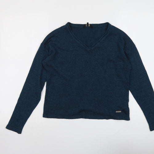 The Roadster Womens Blue V-Neck Acrylic Pullover Jumper Size S