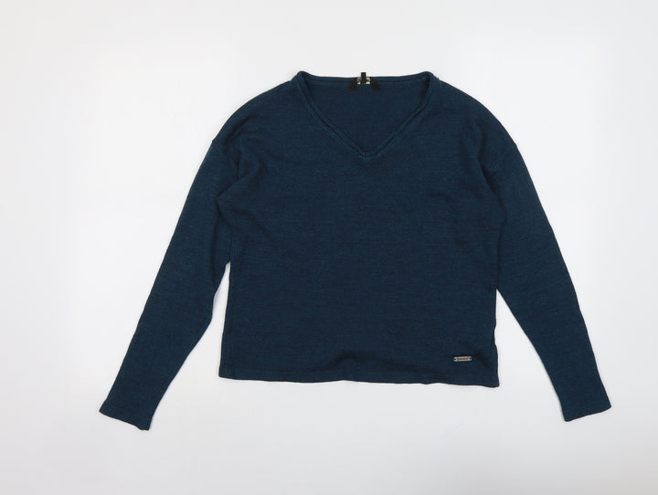 The Roadster Womens Blue V-Neck Acrylic Pullover Jumper Size S