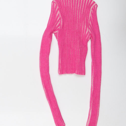 Boohoo Womens Pink High Neck Viscose Pullover Jumper Size M