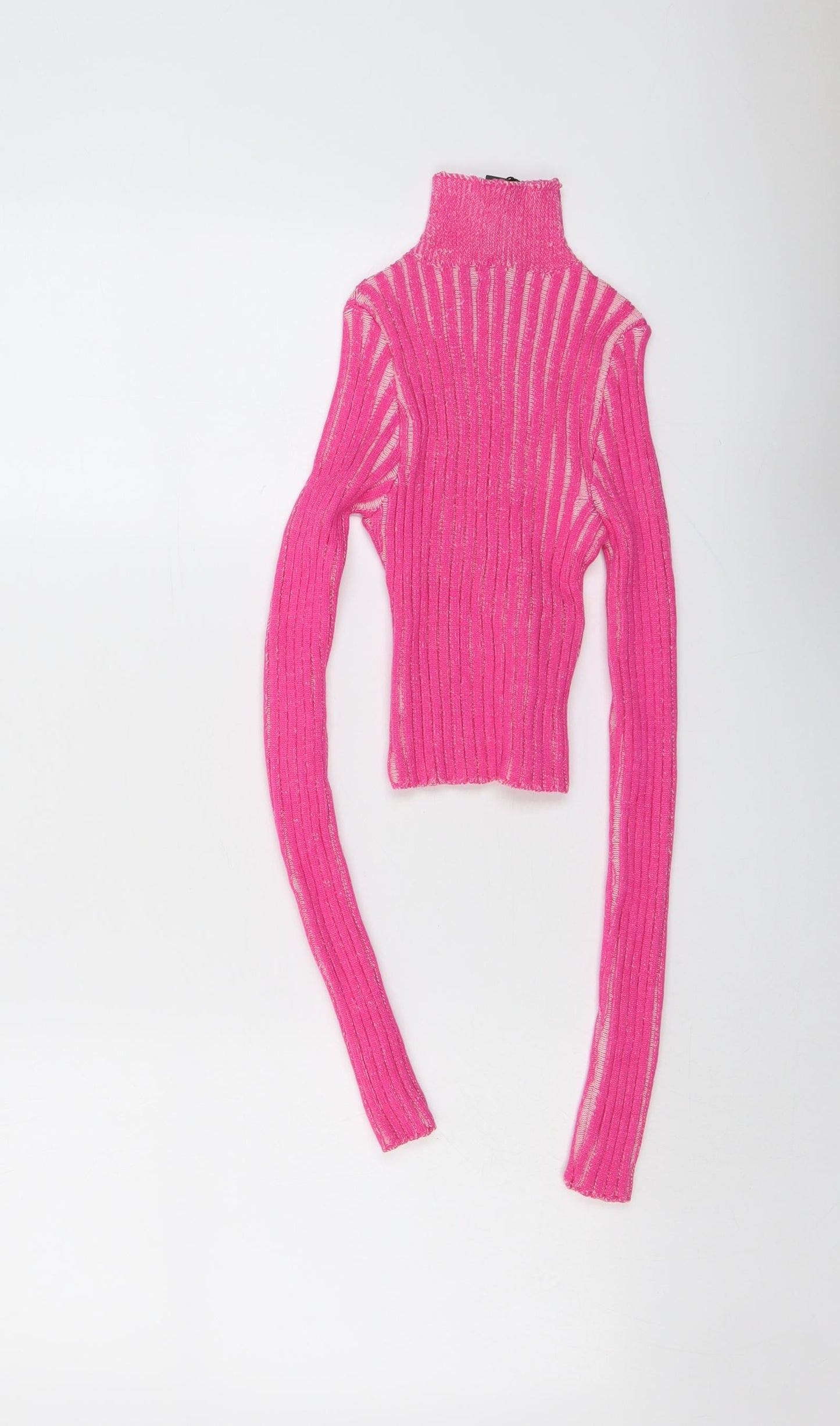 Boohoo Womens Pink High Neck Viscose Pullover Jumper Size M