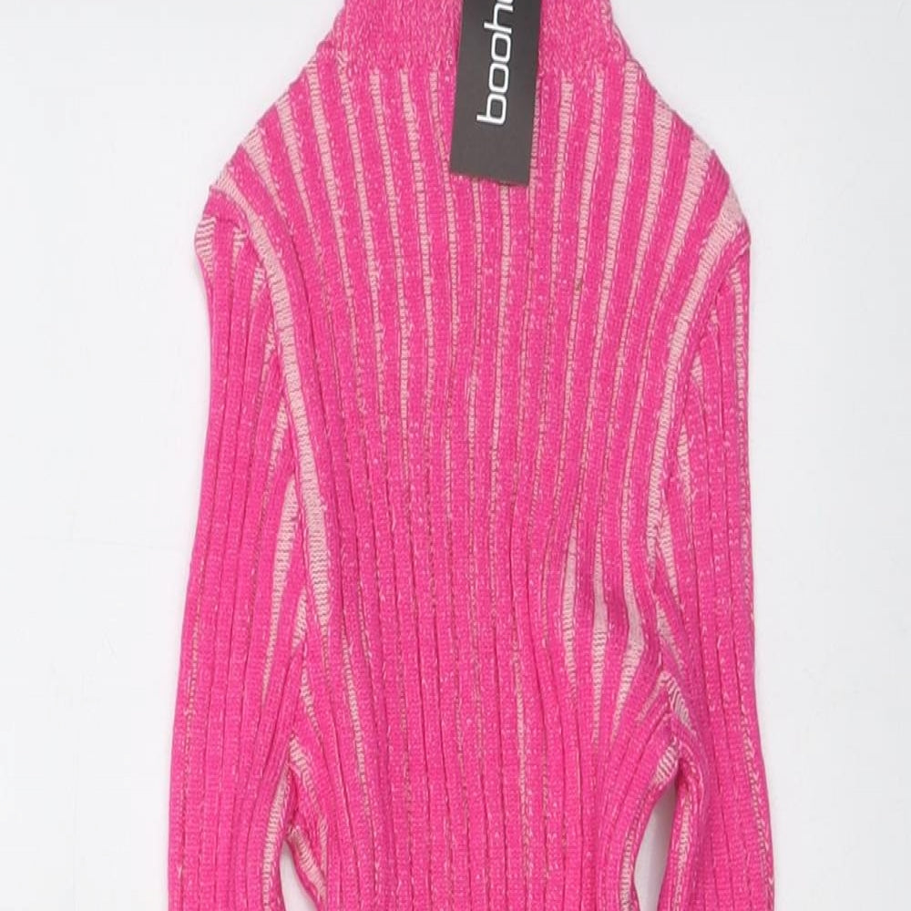 Boohoo Womens Pink High Neck Viscose Pullover Jumper Size M