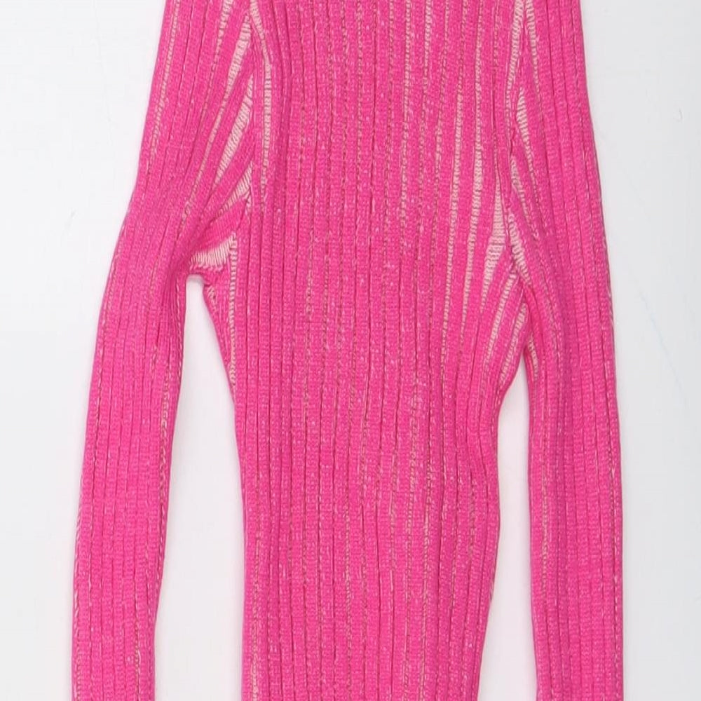 Boohoo Womens Pink High Neck Viscose Pullover Jumper Size M