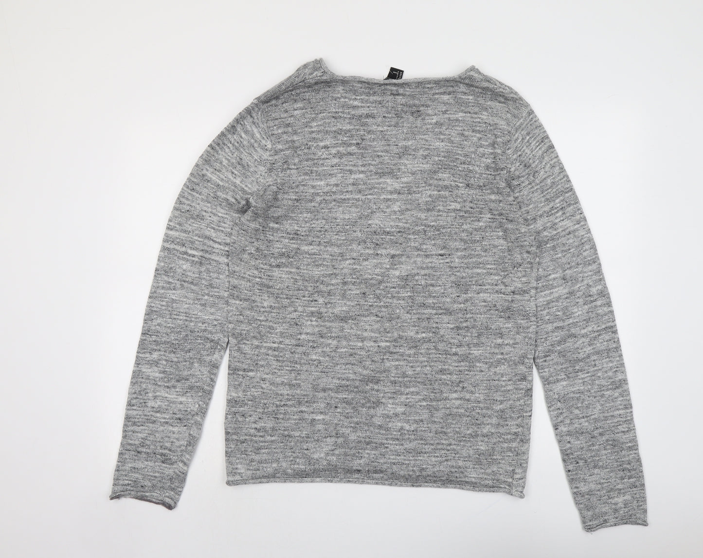 H&M Mens Grey Round Neck Cotton Pullover Jumper Size M Long Sleeve