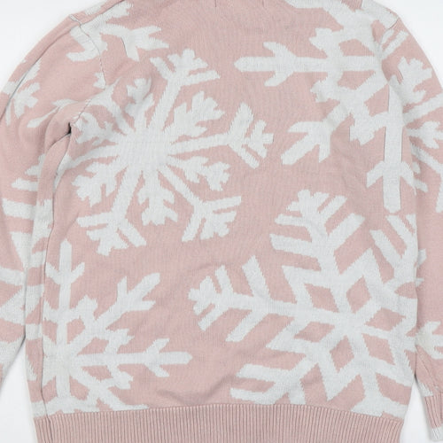 NEXT Womens Pink Round Neck Geometric Cotton Pullover Jumper Size 14 - Snowflake Christmas