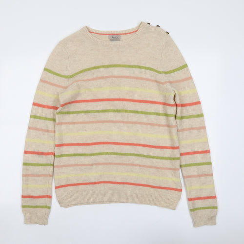 KEW Womens Beige Round Neck Striped Wool Pullover Jumper Size 14