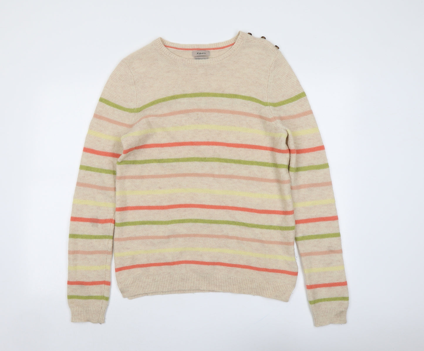 KEW Womens Beige Round Neck Striped Wool Pullover Jumper Size 14