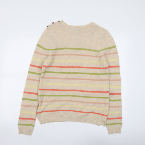 KEW Womens Beige Round Neck Striped Wool Pullover Jumper Size 14