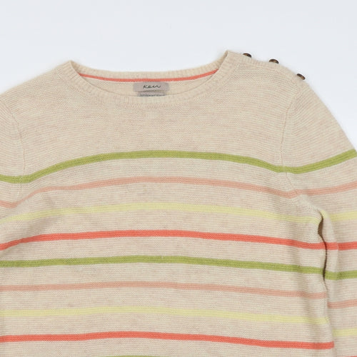 KEW Womens Beige Round Neck Striped Wool Pullover Jumper Size 14