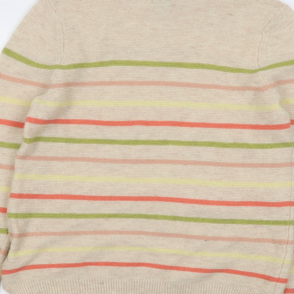 KEW Womens Beige Round Neck Striped Wool Pullover Jumper Size 14