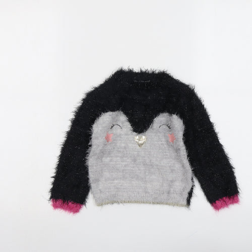 Marks and Spencer Girls Black Round Neck Polyamide Pullover Jumper Size 2-3 Years Pullover - Penguin