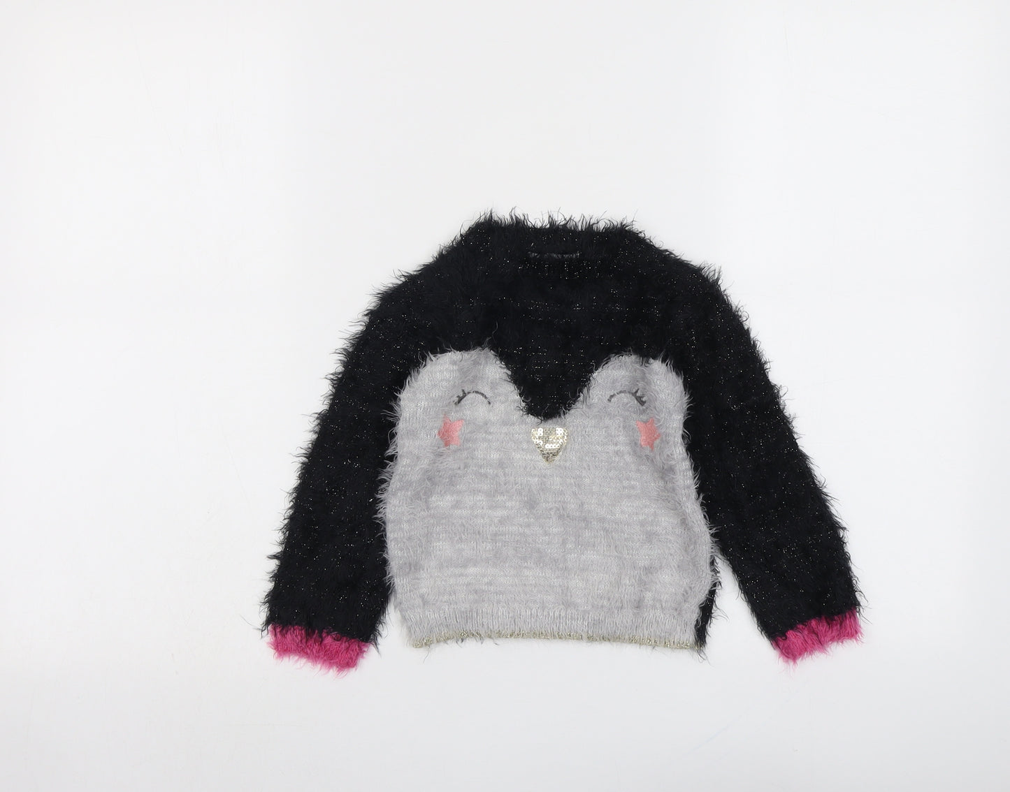 Marks and Spencer Girls Black Round Neck Polyamide Pullover Jumper Size 2-3 Years Pullover - Penguin