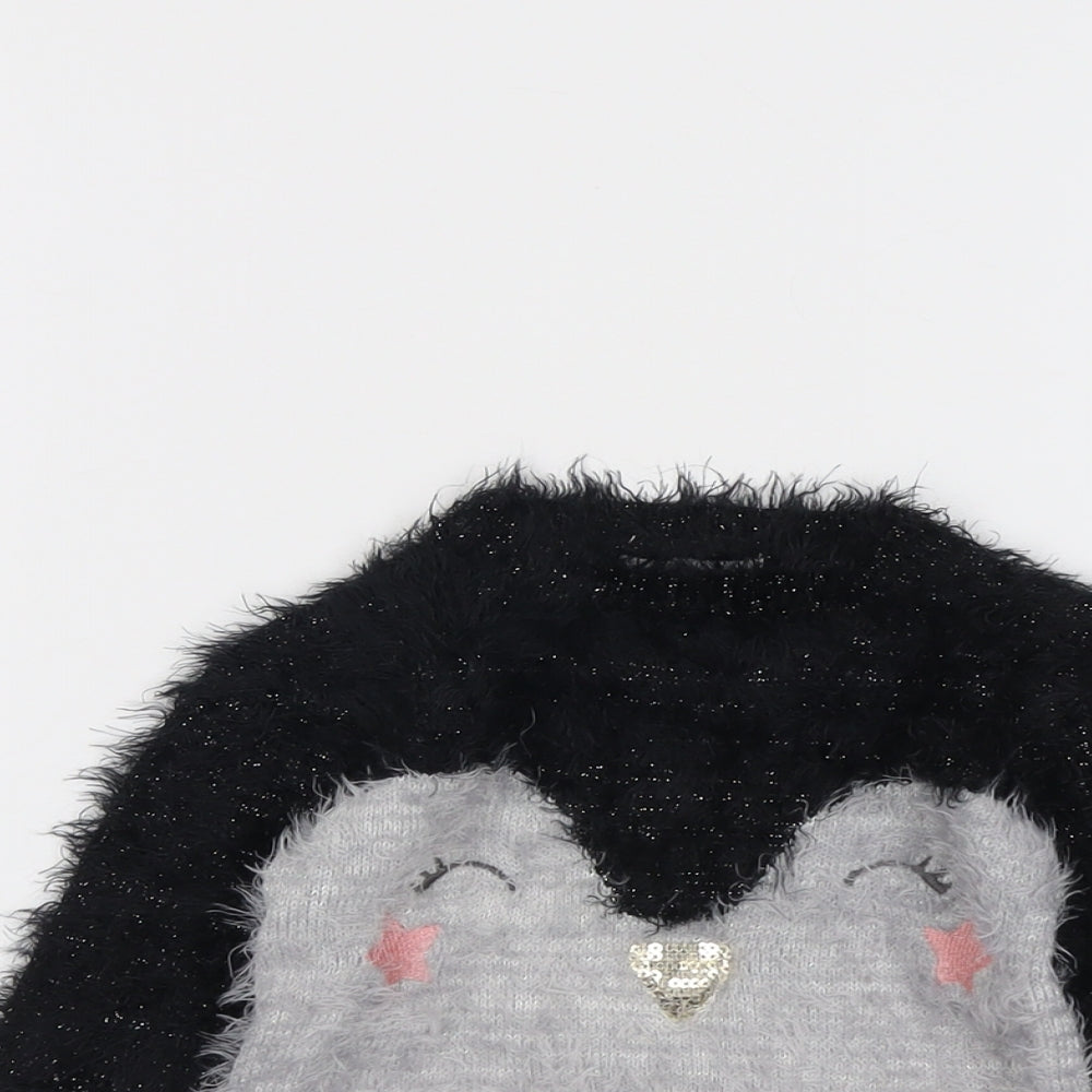 Marks and Spencer Girls Black Round Neck Polyamide Pullover Jumper Size 2-3 Years Pullover - Penguin