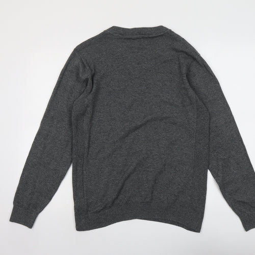 NEXT Mens Grey V-Neck Cotton Pullover Jumper Size L Long Sleeve