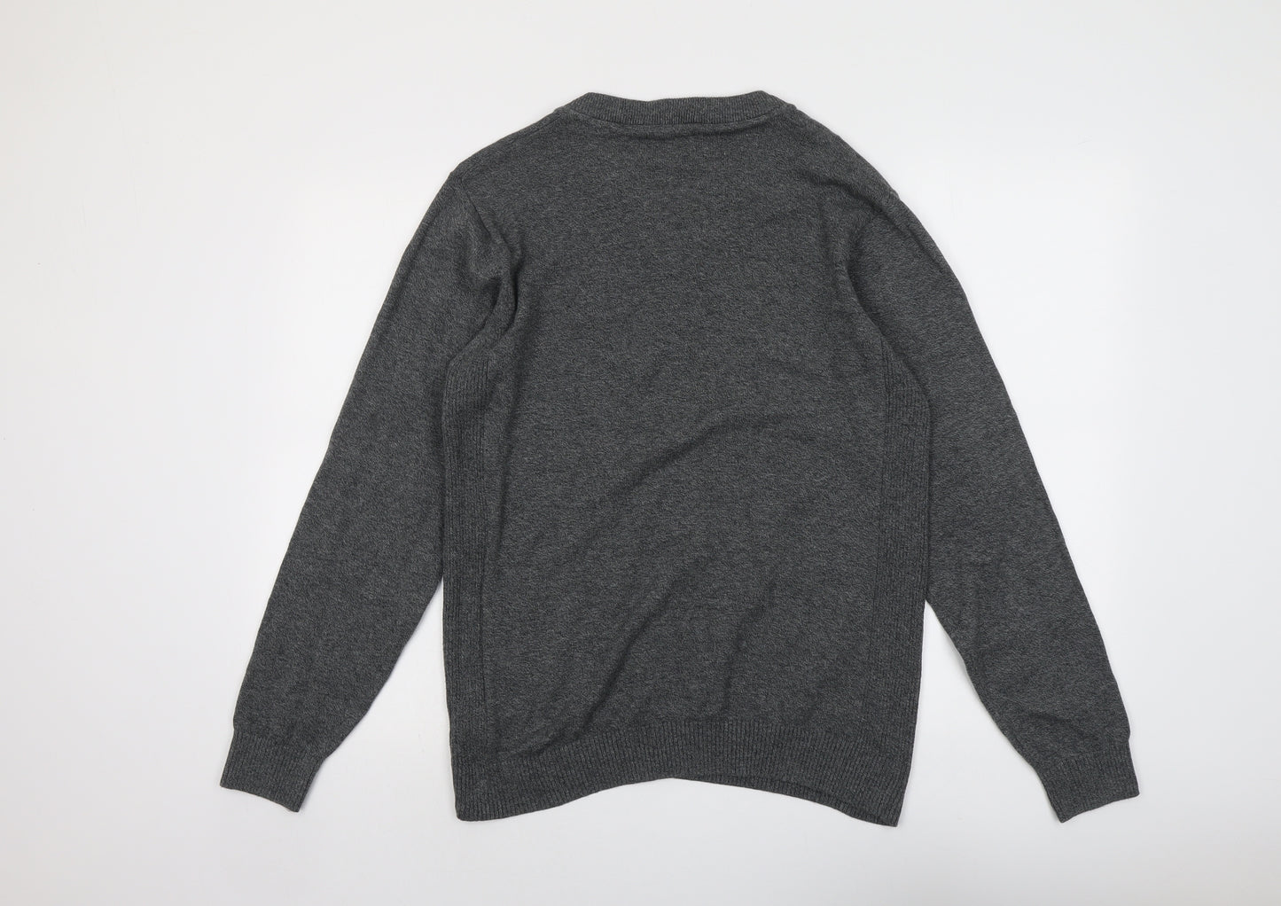 NEXT Mens Grey V-Neck Cotton Pullover Jumper Size L Long Sleeve