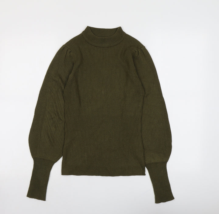 Brave Soul Womens Green Mock Neck Acrylic Pullover Jumper Size S