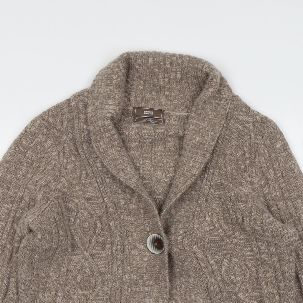 Marks and Spencer Womens Beige Collared Acrylic Cardigan Jumper Size 16