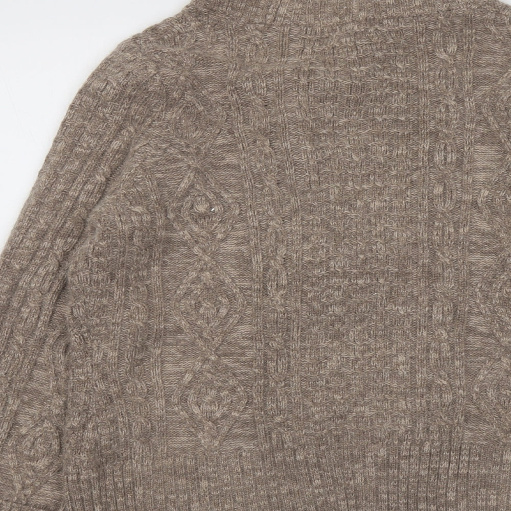 Marks and Spencer Womens Beige Collared Acrylic Cardigan Jumper Size 16