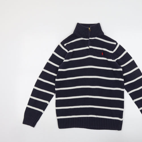 Polo Ralph Lauren Womens Blue High Neck Striped Cotton Pullover Jumper Size XL