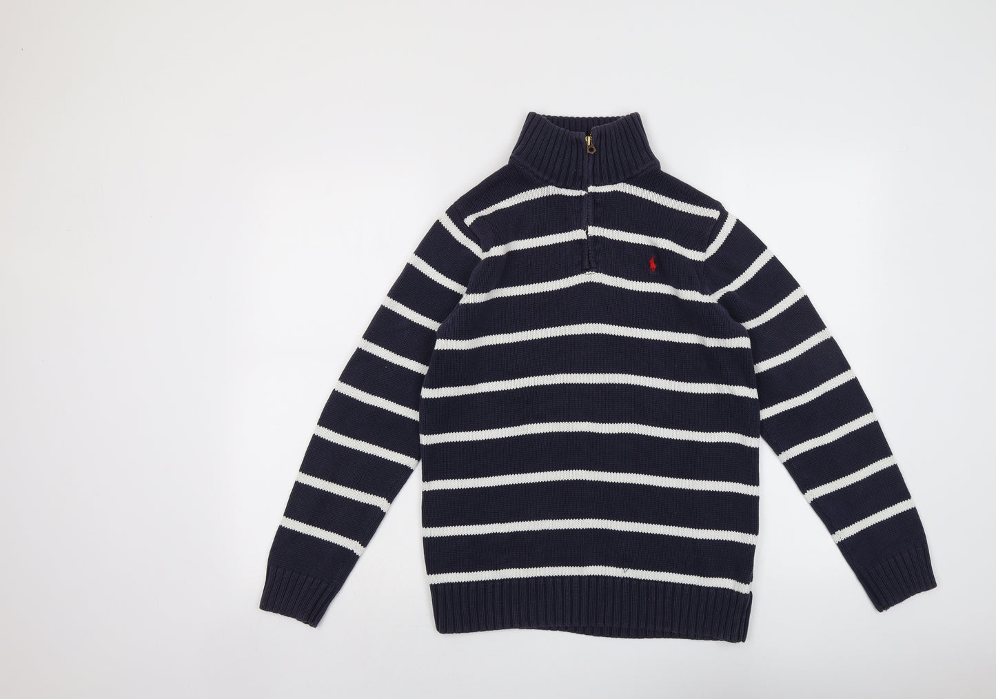 Polo Ralph Lauren Womens Blue High Neck Striped Cotton Pullover Jumper Size XL