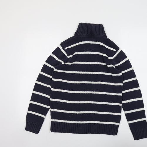 Polo Ralph Lauren Womens Blue High Neck Striped Cotton Pullover Jumper Size XL