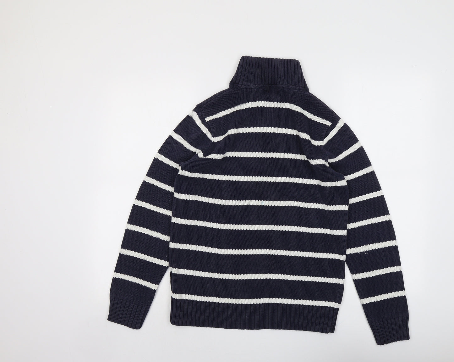 Polo Ralph Lauren Womens Blue High Neck Striped Cotton Pullover Jumper Size XL
