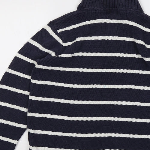 Polo Ralph Lauren Womens Blue High Neck Striped Cotton Pullover Jumper Size XL